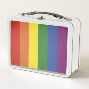 Rainbow stripes metal lunch box