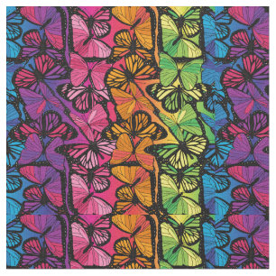 Rainbow Stripes of Butterflies Nature Pattern Fabric