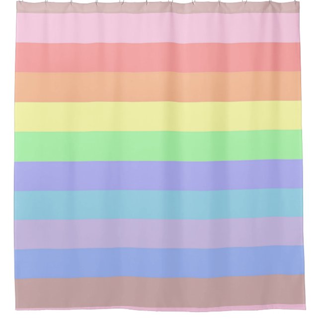 Rainbow Stripes of Pastel Coloured Shower Curtain (Front)