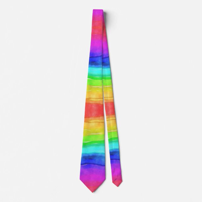 Rainbow Stripes Ombre Watercolor Gay Pride Trendy Tie (Front)