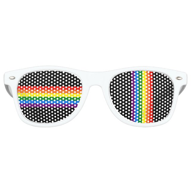 Rainbow Stripes on Black Gay Pride LGBT Support Retro Sunglasses (Front)