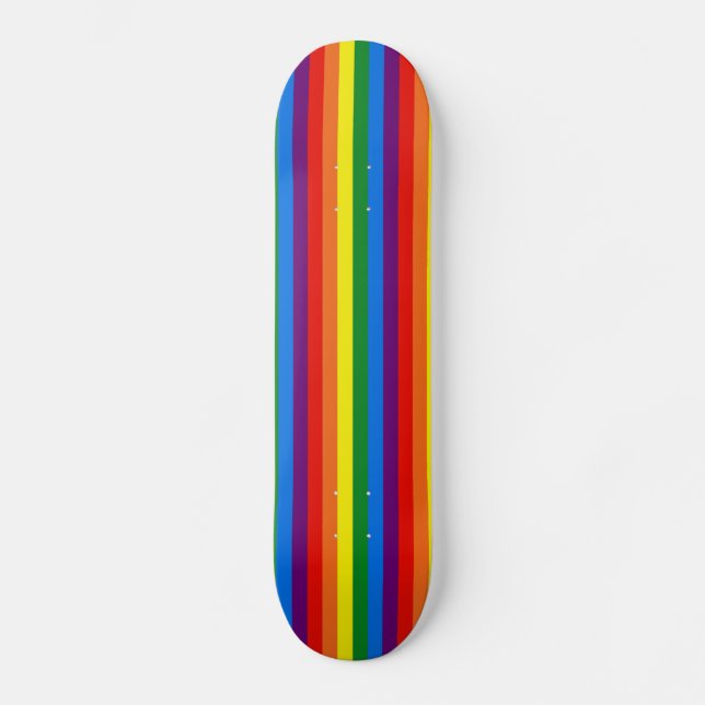 Rainbow Stripes on Black Gay Pride LGBT Support Skateboard (Front)