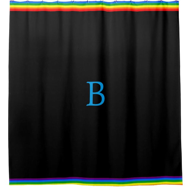 Rainbow Stripes on Black Gay Pride Personalised Shower Curtain (Front)