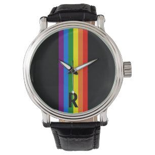 Rainbow Stripes on Black Gay Pride Personalised Watch