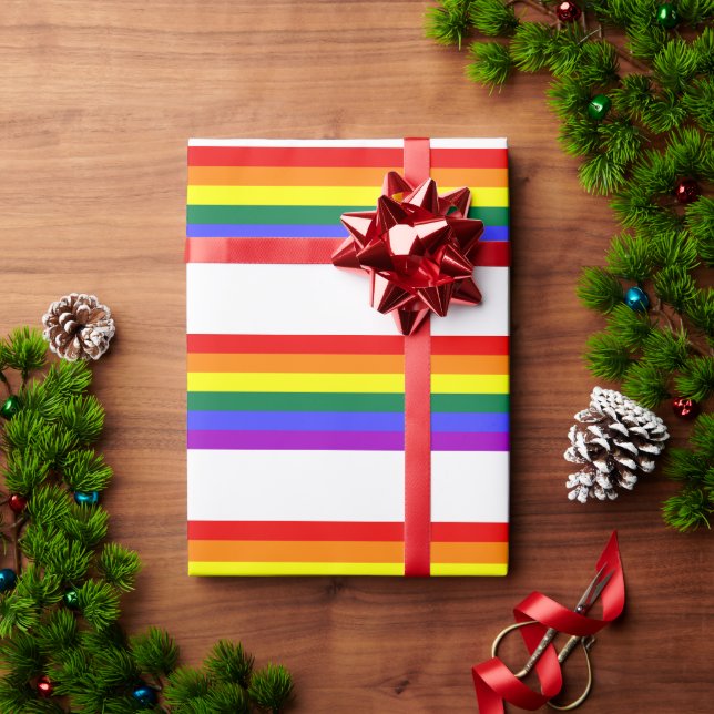 Rainbow Stripes on White Wrapping Paper (Holiday Gift)