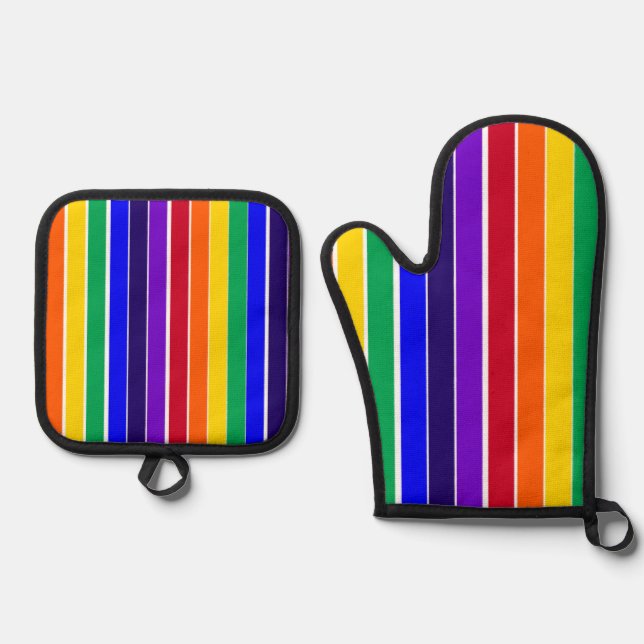 Rainbow Stripes  Oven Mitt & Pot Holder Set (Front)