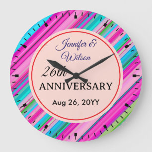 Rainbow Stripes Pattern Birthday Custom Templa Large Clock