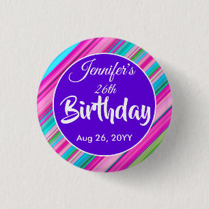 Rainbow Stripes Pattern Birthday Custom Template 3 Cm Round Badge