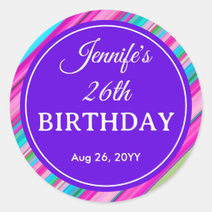Rainbow Stripes Pattern Birthday Custom Template Classic Round Sticker