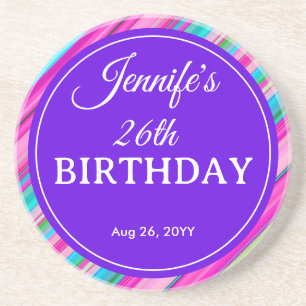 Rainbow Stripes Pattern Birthday Custom Template Coaster