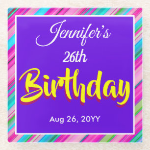 Rainbow Stripes Pattern Birthday Custom Template Glass Coaster