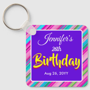 Rainbow Stripes Pattern Birthday Custom Template Key Ring