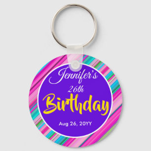 Rainbow Stripes Pattern Birthday Custom Template Key Ring