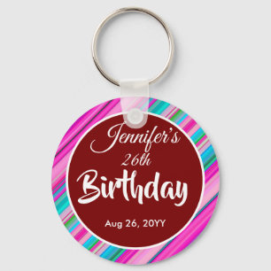 Rainbow Stripes Pattern Birthday Custom Template Key Ring