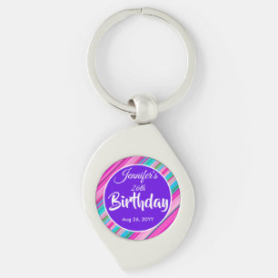 Rainbow Stripes Pattern Birthday Custom Template Key Ring