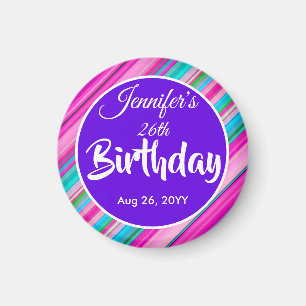 Rainbow Stripes Pattern Birthday Custom Template Magnet