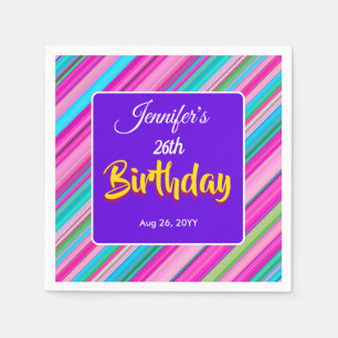 Rainbow Stripes Pattern Birthday Custom Template Napkin