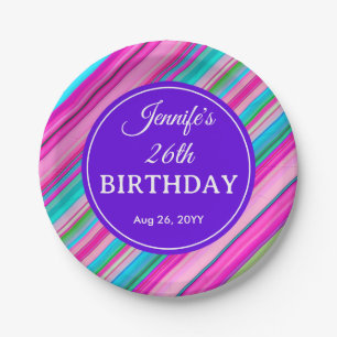 Rainbow Stripes Pattern Birthday Custom Template Paper Plate