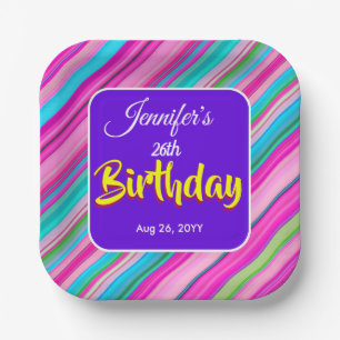 Rainbow Stripes Pattern Birthday Custom Template Paper Plate