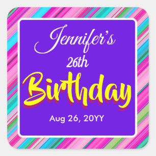 Rainbow Stripes Pattern Birthday Custom Template Square Sticker