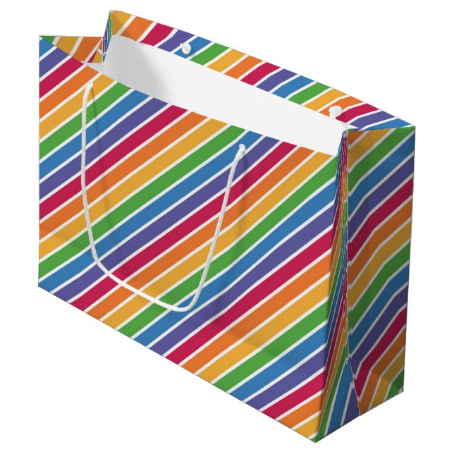 Rainbow Stripes Pattern Large Gift Bag (Front Angled)