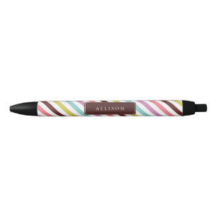 Rainbow Stripes Pattern Personalised Black Ink Pen