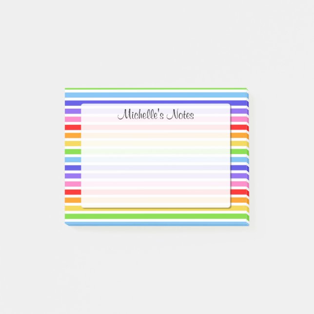 Rainbow Stripes Personalised 4 x 3 Post-it Notes (Front)