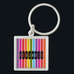 Rainbow Stripes Personalised Key Ring<br><div class="desc">Bright multi coloured rainbow striped pattern with a template to add your name or other text.</div>