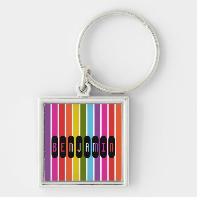 Rainbow Stripes Personalised Key Ring (Front)