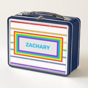 Rainbow Stripes Personalised Name Metal Lunch Box