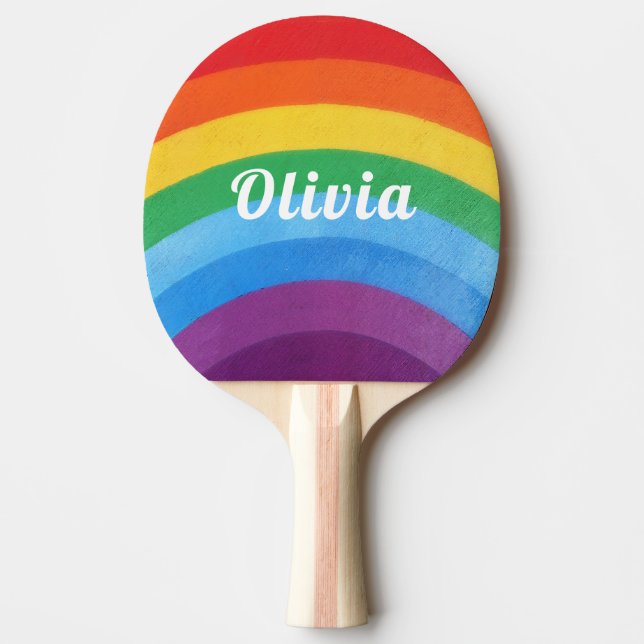 Rainbow Stripes Personalised  Ping Pong Paddle (Front)