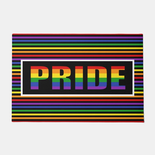 Rainbow Stripes Pride LGBT Door Mat (Front)