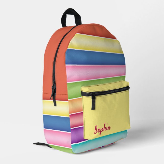 Rainbow Stripes  Printed Backpack (Back Corner Left)