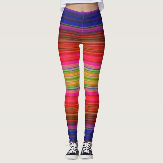 Rainbow Stripes Red Yellow Green Purple Leggings (Front)