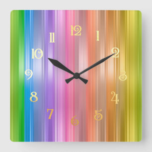 Rainbow Stripes  Square Wall Clock