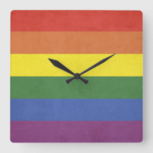 Rainbow stripes square wall clock