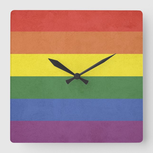 Rainbow stripes square wall clock (Front)