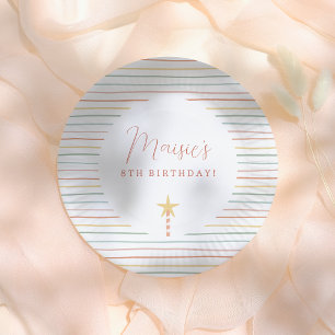 Rainbow Stripes & Star Candle Birthday Party Paper Plate