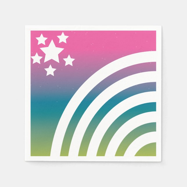 Rainbow Stripes Stars Unicorn Party Napkin (Front)