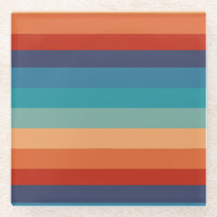 Rainbow Stripes Vintage Old Style Geometric Glass Coaster