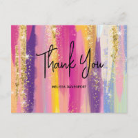 Rainbow Stripes with Faux Glitter Thank You