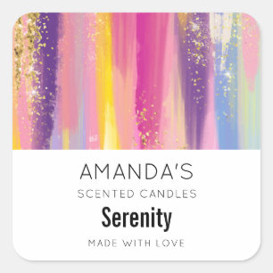 Rainbow Stripes with Faux Gold Glitter Candle Biz Square Sticker