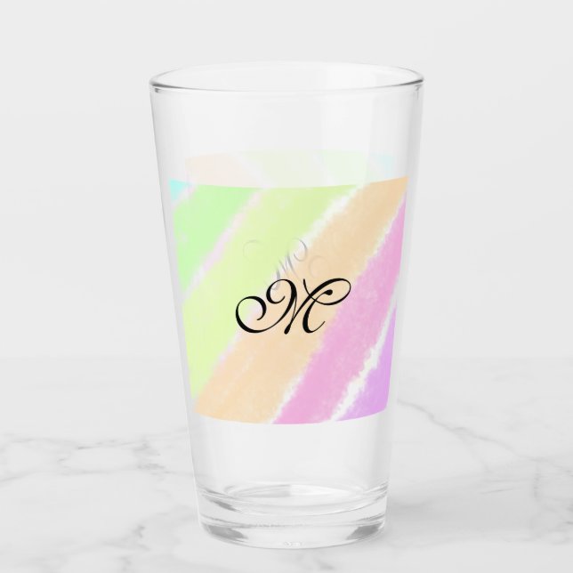 Rainbow stripeswatercolor lines add your monogram  glass (Front)