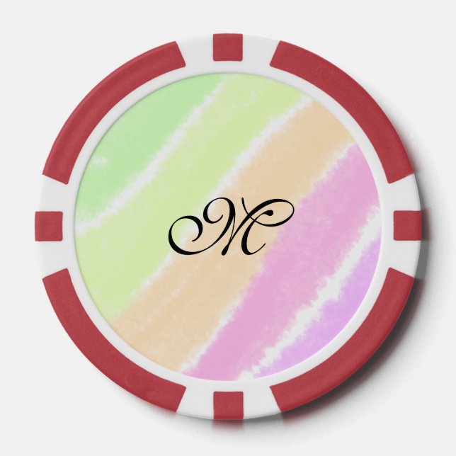 Rainbow stripeswatercolor lines add your monogram  poker chips (Front)