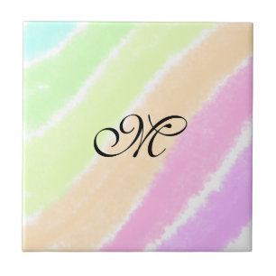 Rainbow stripeswatercolor lines add your monogram tile