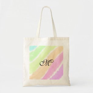 Rainbow stripeswatercolor lines add your monogram tote bag