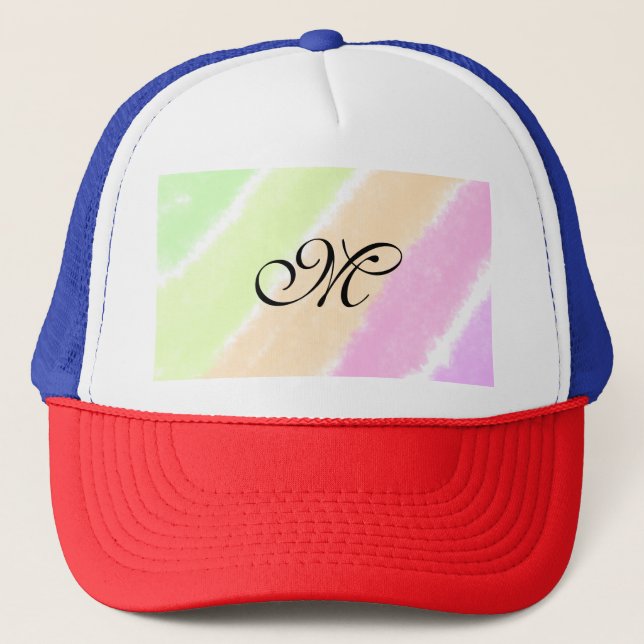 Rainbow stripeswatercolor lines add your monogram  trucker hat (Front)