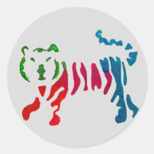 Rainbow stripey tiger art classic round sticker