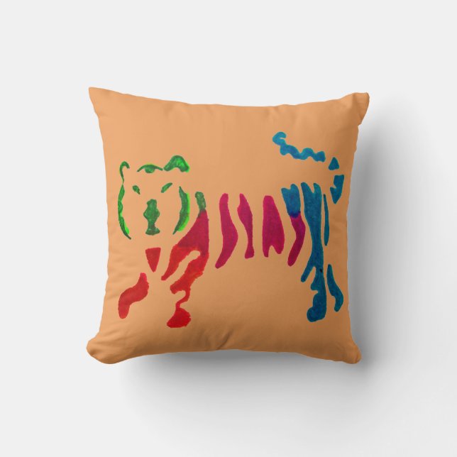 Rainbow stripey tiger art cushion (Front)