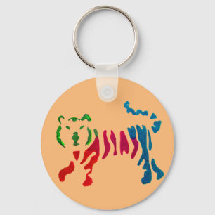 Rainbow stripey tiger art key ring